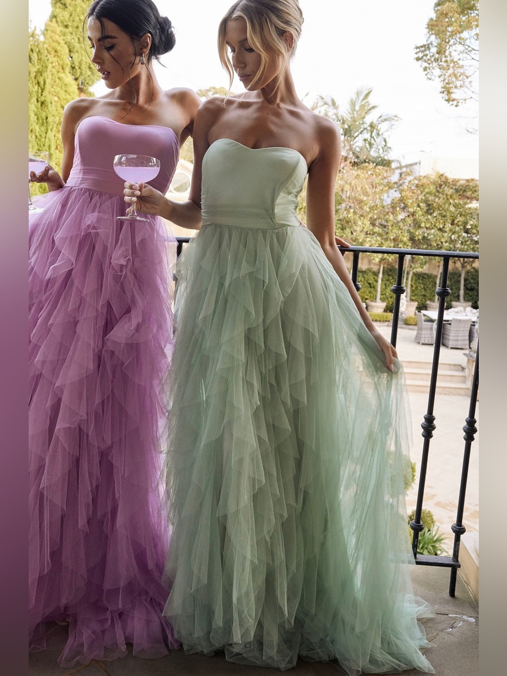 NWT SELFIE LESLIE Rori Tulle Cascade Maxi Gown Dress in Sage Sz L
